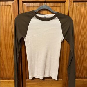 Brandy Melville Cream and Brown Long Sleeve Tee